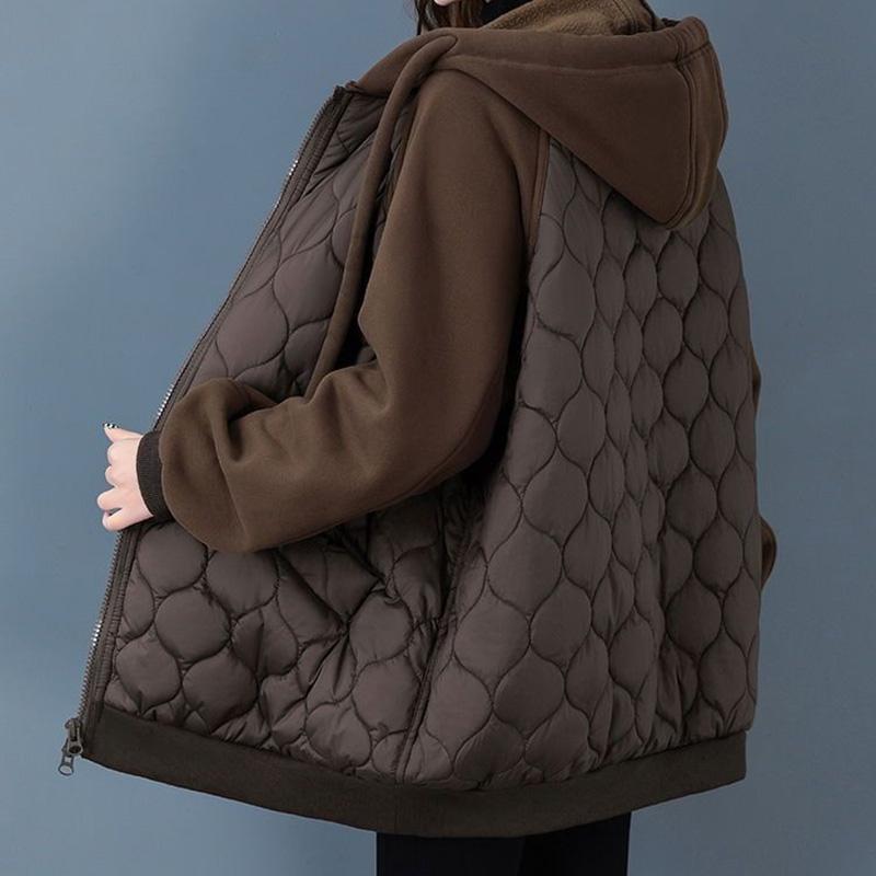 Women's Plus Size Casual Peplum Hooded Jacket for Early Autumn with Zipper Closure and Pockets
