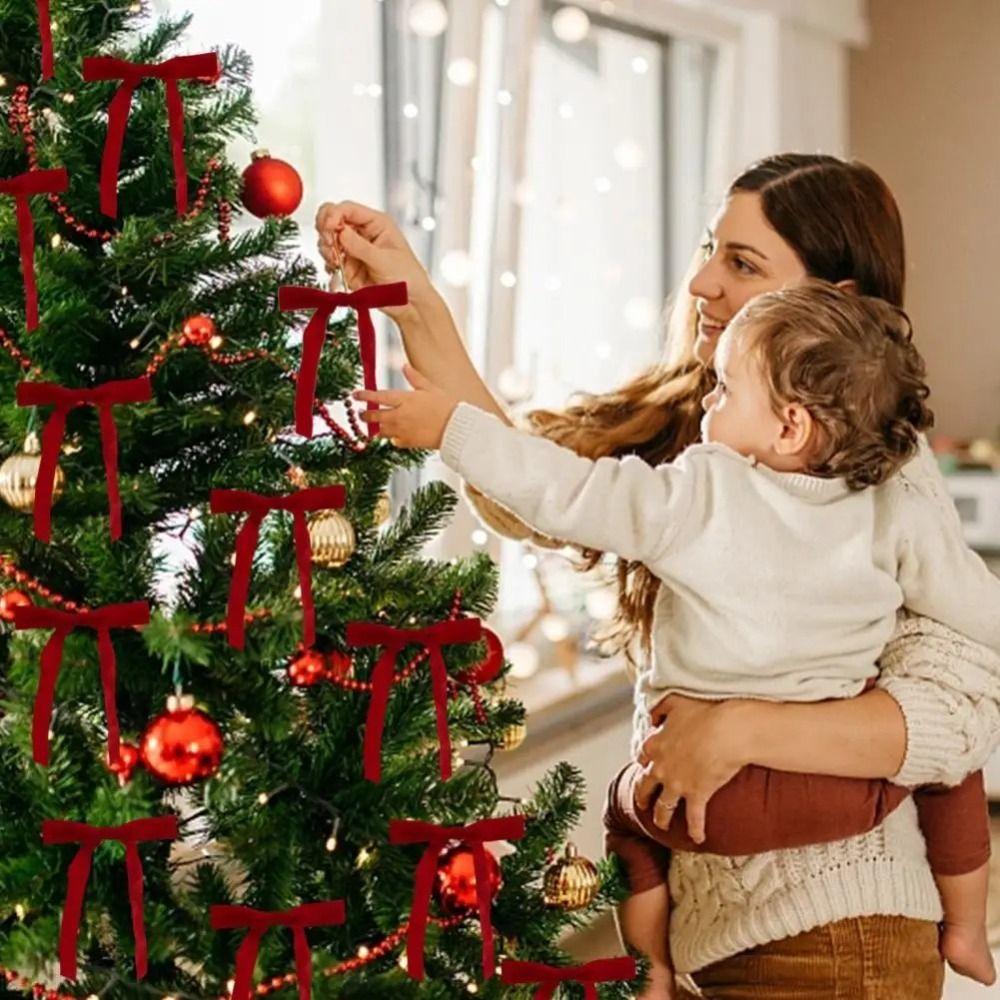 12/24 Pcs/set Velvet Velvet Ribbon Bow Red Wreath Bow New Christmas Tree Decoration  Christmas Gift