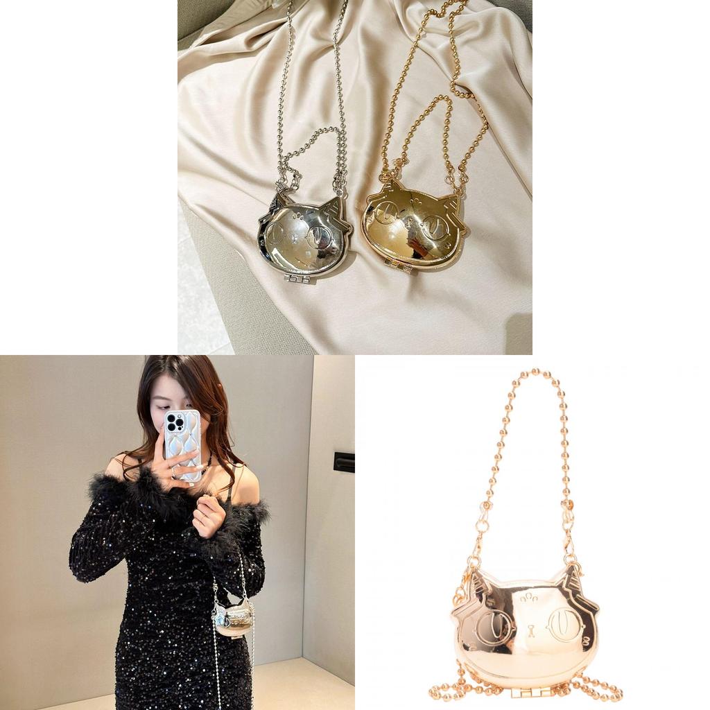 Mini Cartoon Alloy Small Bag For Girls With Cat Appearance Design And Chain Strap For Daily Use