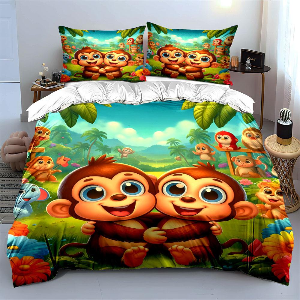 Smiling monkeys with greenery. Bedding sets Duvet cover sets Duvet covers Pillowcases(1 * Duvet Cover 2 * Pillowcases without duvet insert)