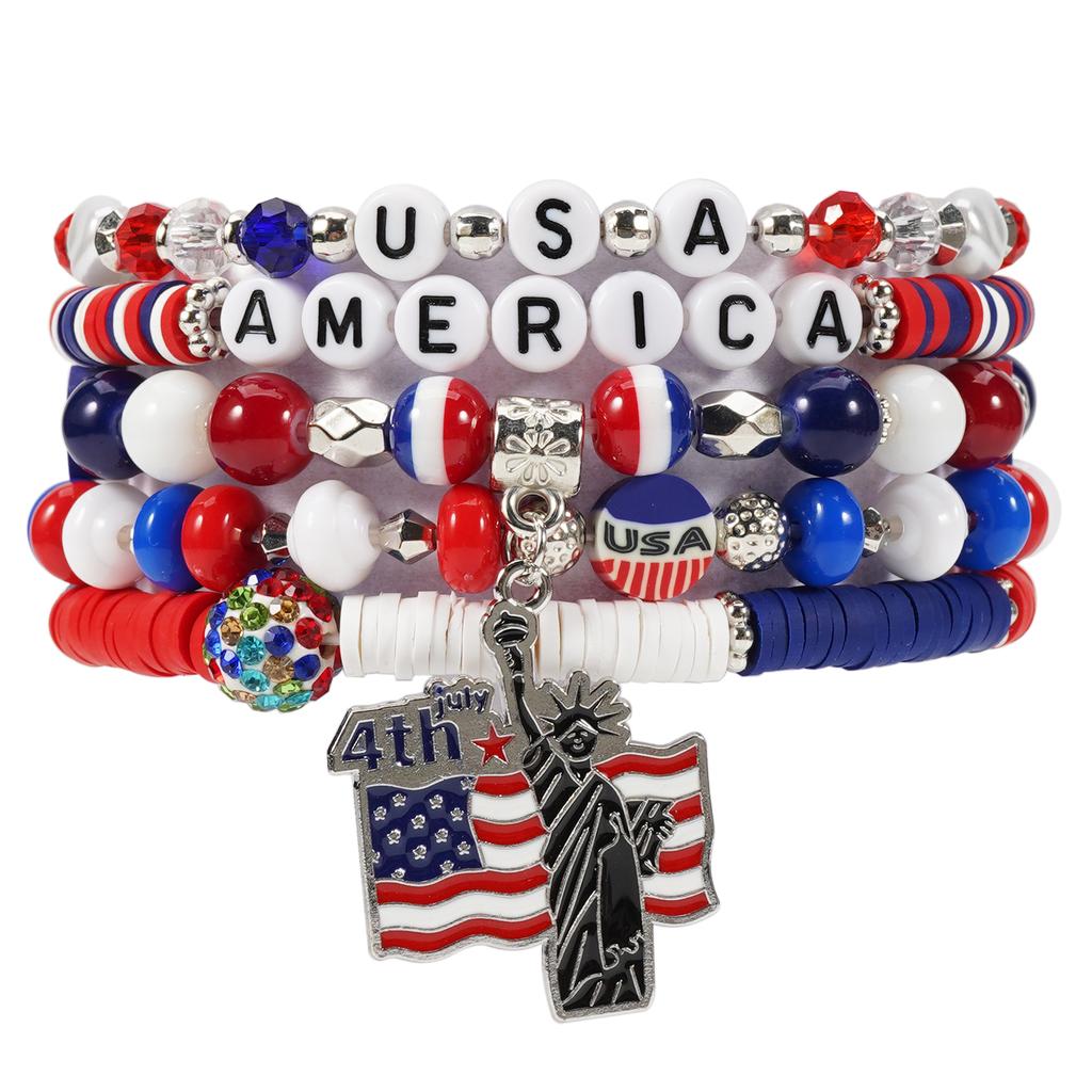 4th of July Bracelets USA Bead Bracelet American Flag Bracelets Patriotic Independence Day Bracelet