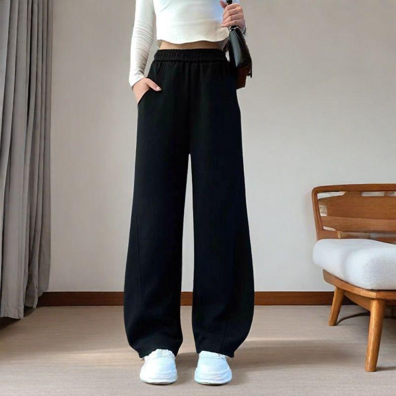 Women's high-waisted drape floor pants elastic waist Korean version extended wide-leg pants trendy loose casual pants