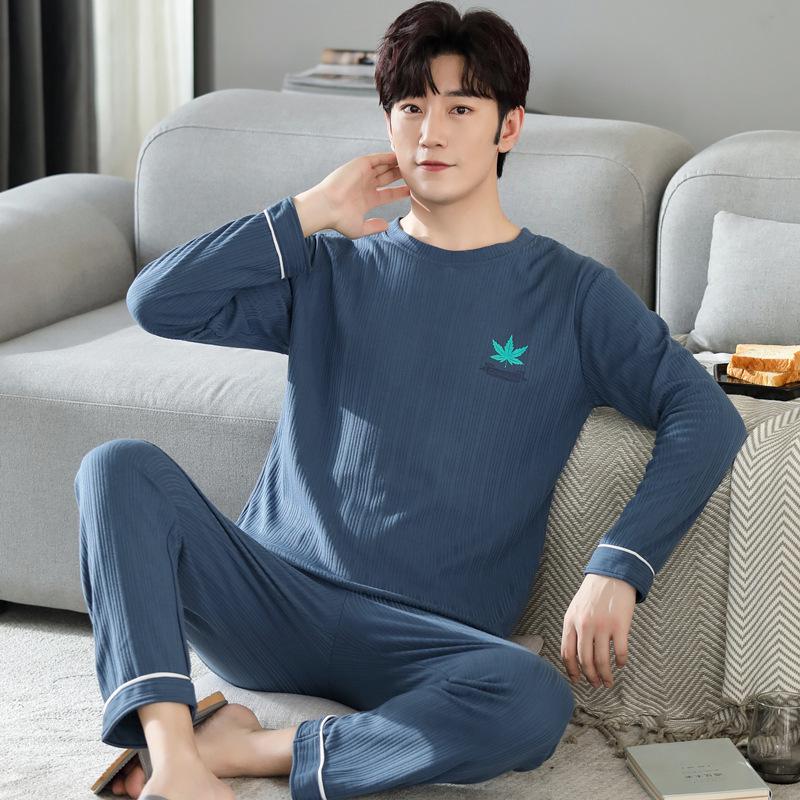 2023 Men's Cotton Pajamas: Long Sleeve Loose Fit for Spring, Autumn, and Winter with Print Design