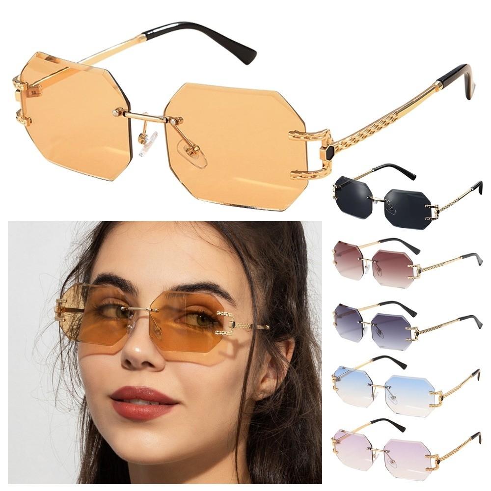 Vintage Rimless Sunglasses Hip Hop Style Polygon Design Unisex Sunglasses UV400 Protection PC Frame Trendy Sunglasses Unisex
