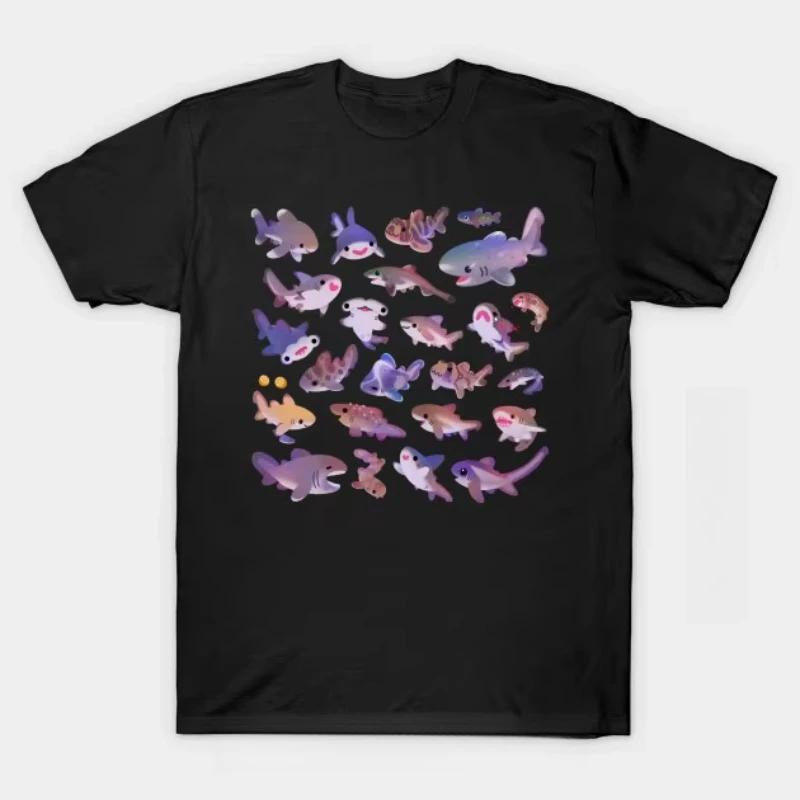 2026 Women T-Shirt Gothic Print Tshirt Men Harajuku Streetwear Top Shark Faces Classic Shirt Funny Sharks Marine Life Lover Gift