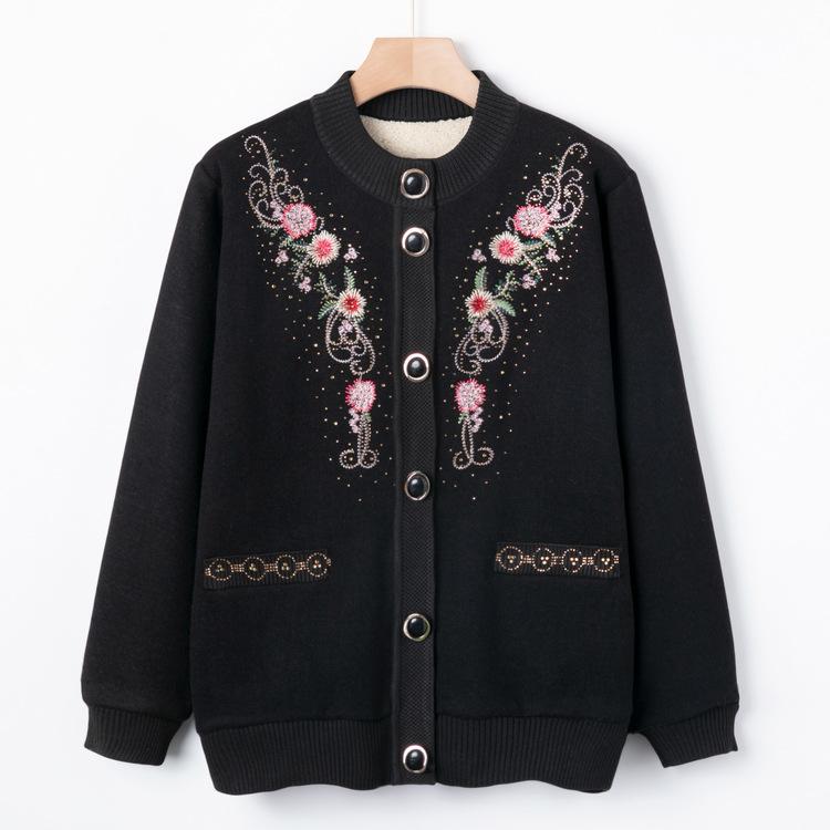 

Пожилой и пожилой Осень и зима Вышитый свитер Бабушка Плюс бархатный Утолщенный свитер Куртка 60-летняя 70-летняя Мать Осенний топ 3XL