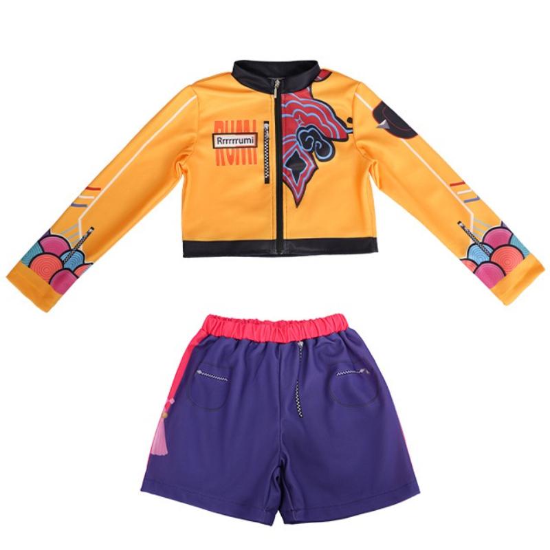 Pop Sängerin Superstar Rumi Gelbes Kostüm für Kinder Mädchen Halloween Verkleidung Kinder Schule Karnevalsparty Bühnenauftritt Rollenspiel Outfit