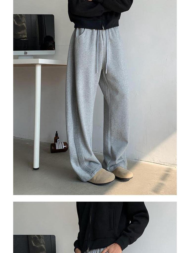 Gray Scimitar Unisex Casual Loose Straight Wide-Leg Pants for Spring and Autumn