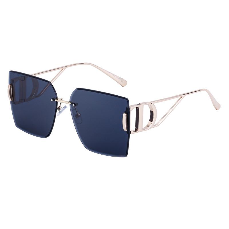 Gafas de Sol sin Montura con Adorno de Diamantes Marea para Mujer Patilla Hueca Gafas de Sol de Montura Grande Gafas para Mujer