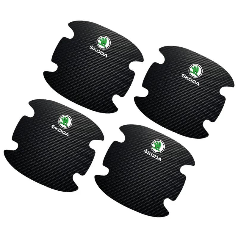 4pcs Car Door Handle Sticker Carbon Fiber Scratches Resistan For Skoda Octavia 2 3 Fabia Kamiq Kapoq Kodiaq Rapid SCALA Superb 3