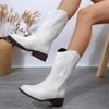 Damen Herbst-Winter Bestickte Mittellange Mode-Stiefel, Retro-Stil, Blockabsatz Langstiefel.