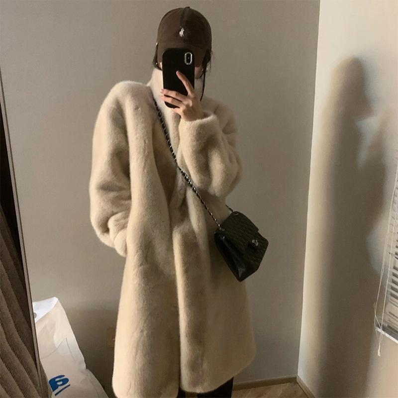 2024 Winter neuer Pelzmantel aus Nerzimitat mit integriertem, langem, verdicktem Fell, umweltfreundliche Pelzjacke für Damen