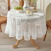 Lace Round Tablecloth With Ruffled Hem French Style Vintage Dining Table Cover Breathable Dustproof Decorative Mat