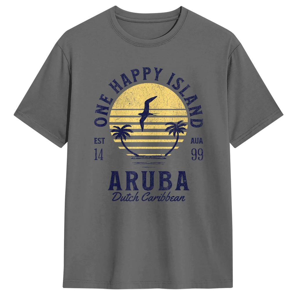 Aruba One Happy Island Souvenir TShirt Summer Cotton T Shirts For Unisex Casual Tshirt Short Sleeves YK Funny Top Tees