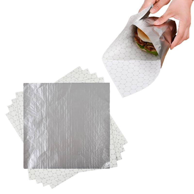 Pack Of 50/100 Aluminum Foil Burger Papers Double Layer Design Food Wrap Sheets For Heat Retention And Food Freshness