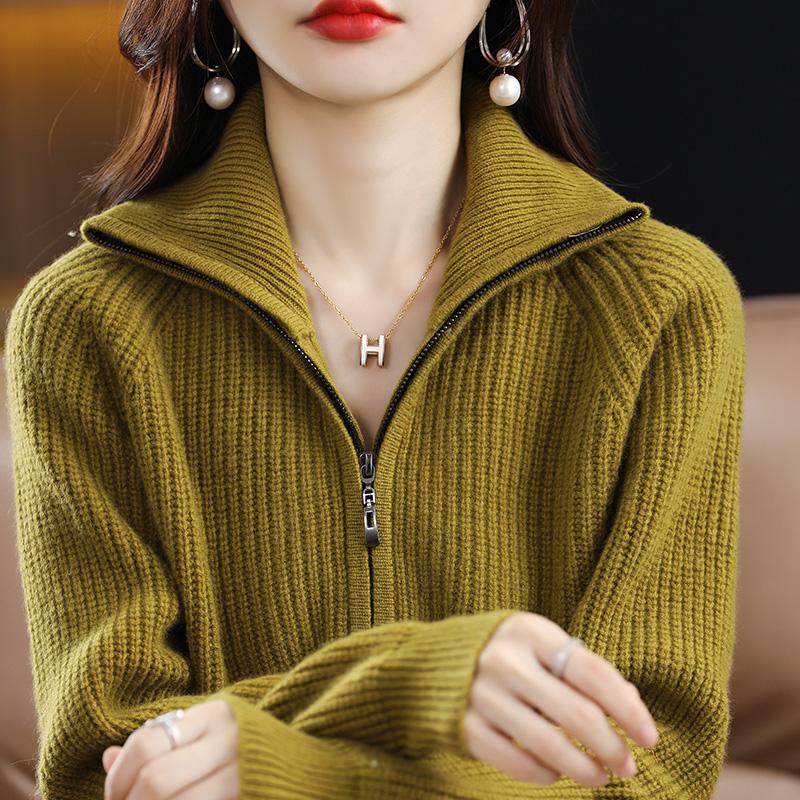 Cardigan damă din cașmir Qinghe cașmir 30% cașmir 70% lână toamnă și iarnă cardigan îngroșat din cașmir moale și cald