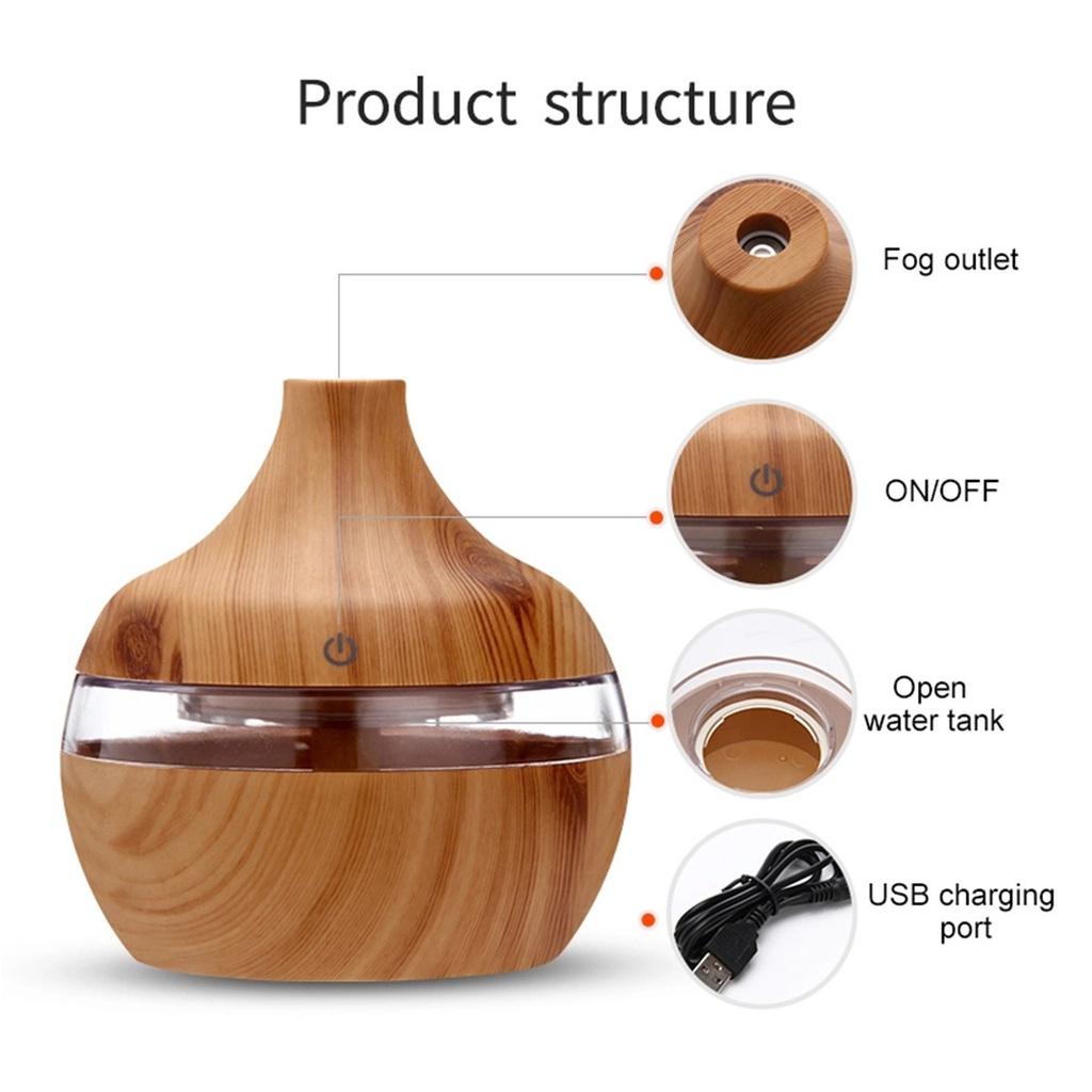 300ml Electric Humidifier Essential Aroma Oil Diffuser Ultrasonic Wood Grain Air Humidifier USB Mini Mist Maker