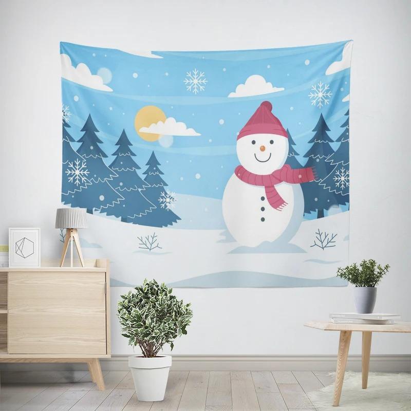 New Year Christmas Snowman Gift Box Pattern Living Room Bedroom Decorative Tapestry