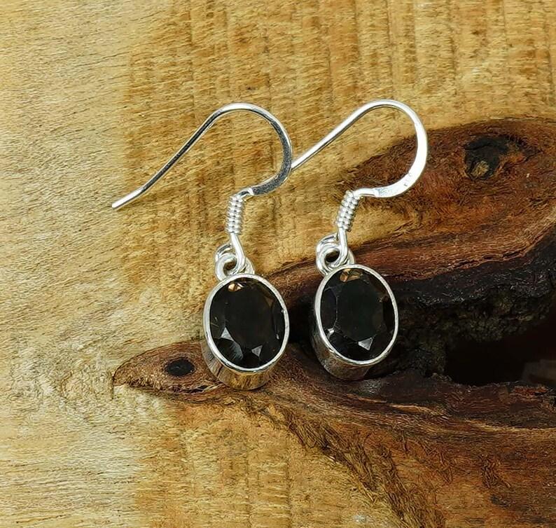 Solid 925 Sterling Silver Smoky Quartz Gemstone Handmade Drop Earrings Women Earrings Mom Gifts
