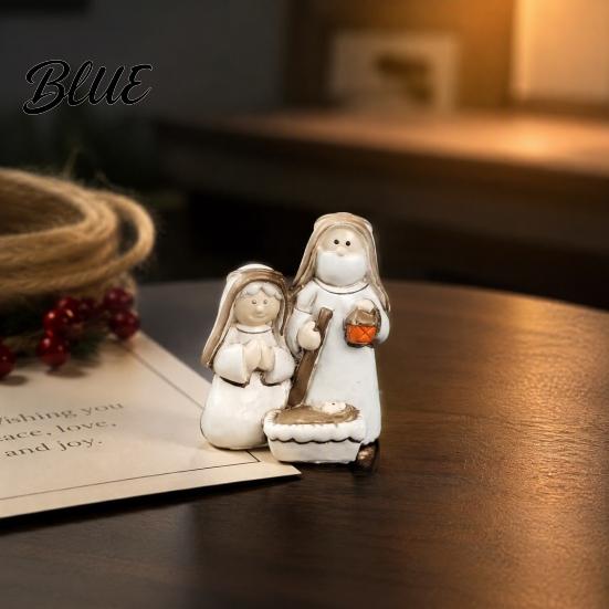 Hand Painted Christmas Sculptures Mini Resin Nativity Figurine for Desktop Decor Holy Family Manger Ornaments Scene Ornaments Compact Religious