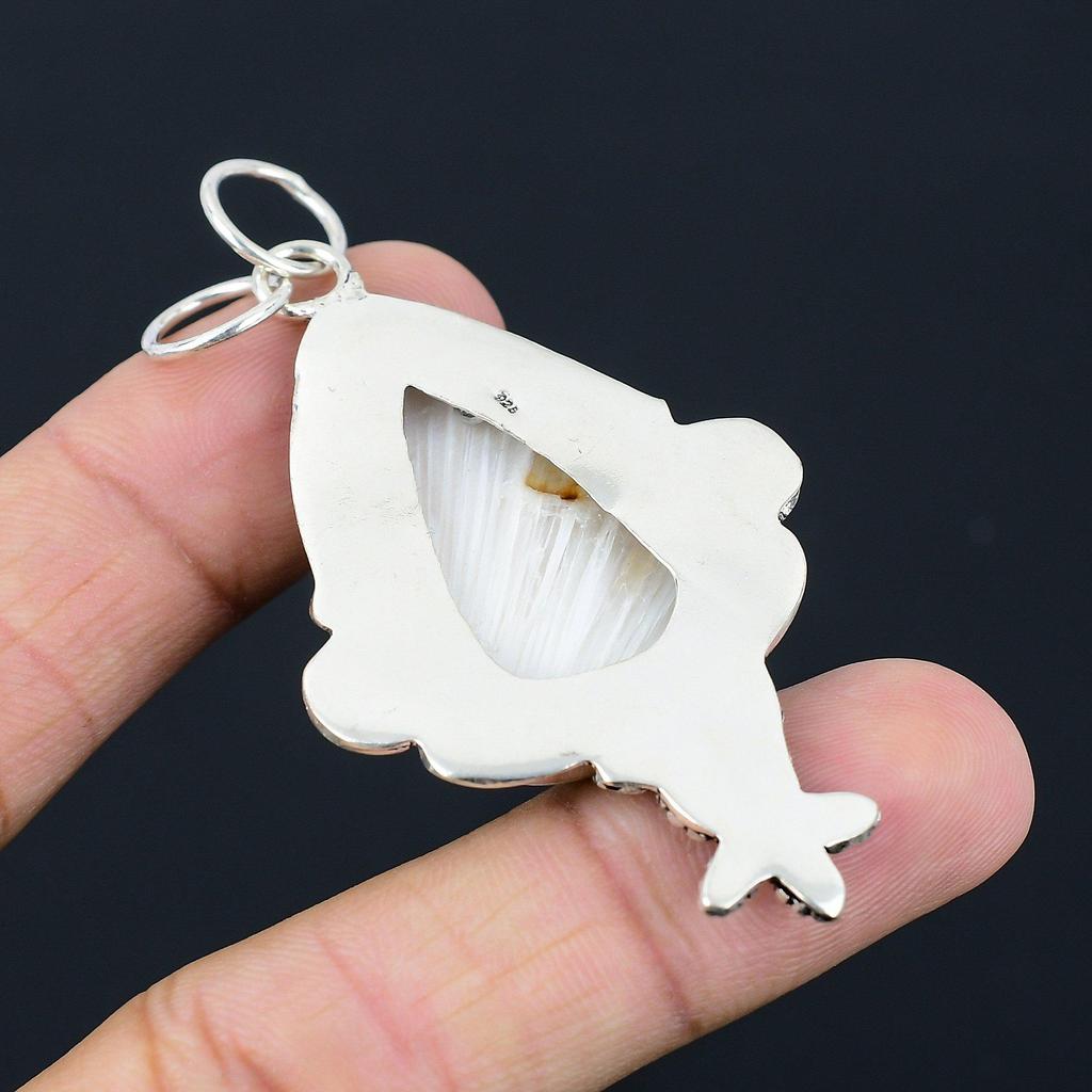 Gift For Women Pendant Flower 925 Sterling Silver Natural Scolecite Gemstone