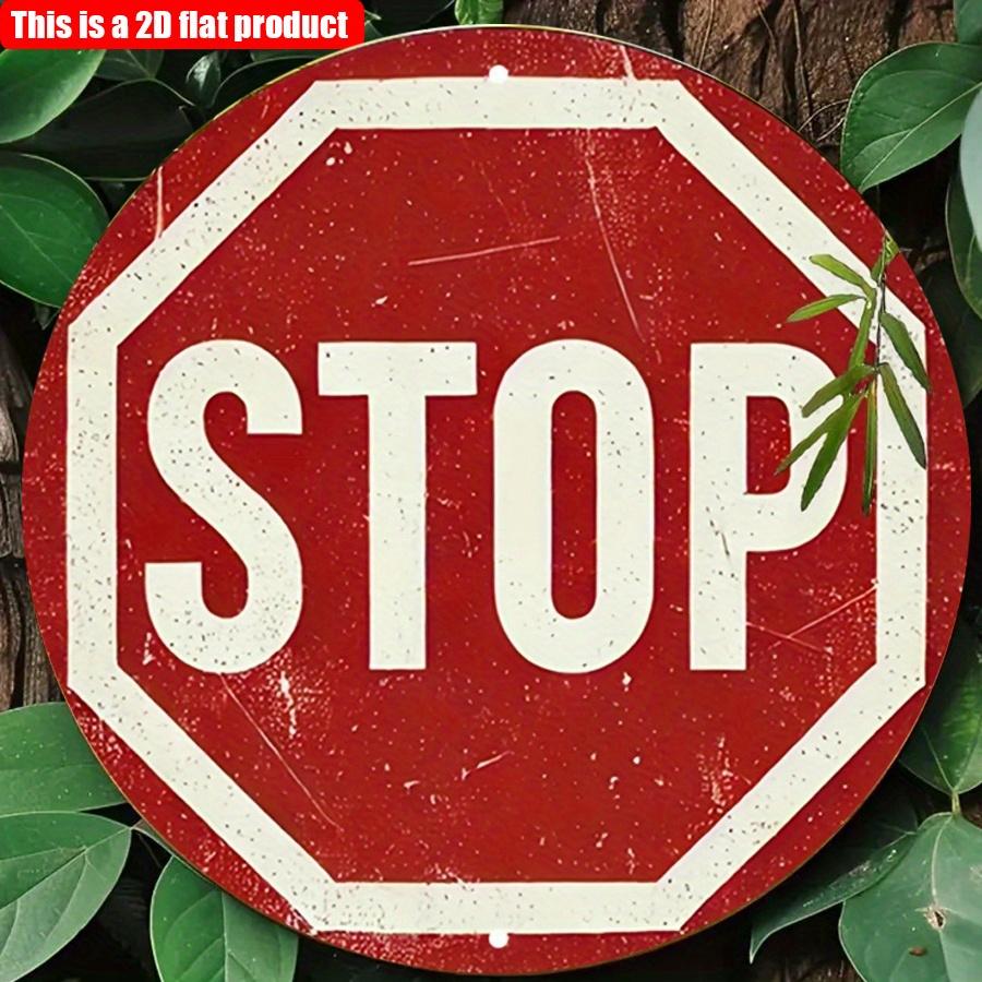 2D, flach, 20 x 20 cm, 1 Stück, Stoppschild im Vintage-Stil, zum Aufhängen an der Wand, rundes Retro-Verkehrsschild-Ornament, ideal für Bar, Café, Parkplatz und Hinterhof-Dekoration