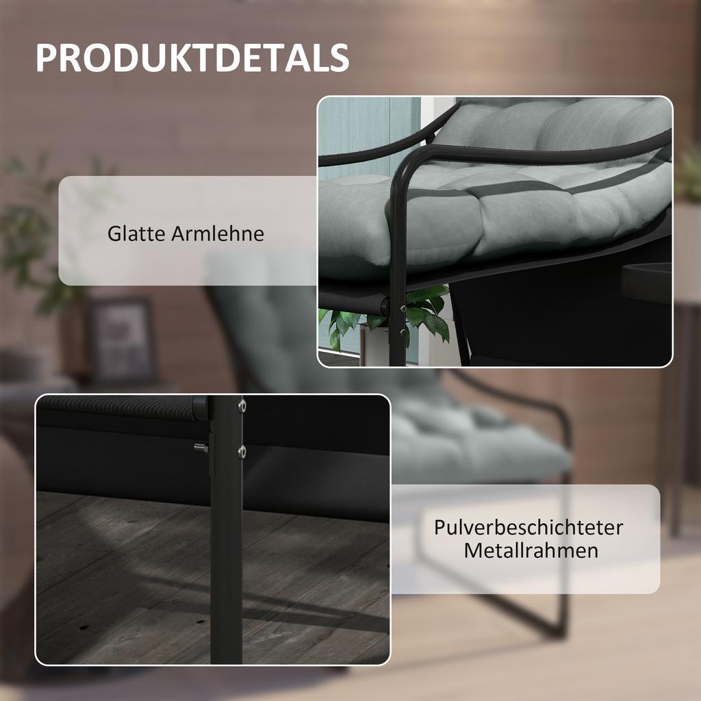 Outdoor Lounger, thick padding, rust-resistant steel frame, 62W x 110D x 88H cm, Grey/Black