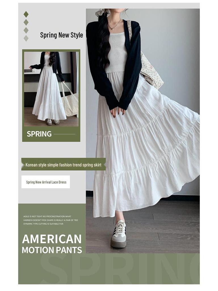 Women's White High-Waist A-line Long Skirt - 2026 Spring/Autumn Collection