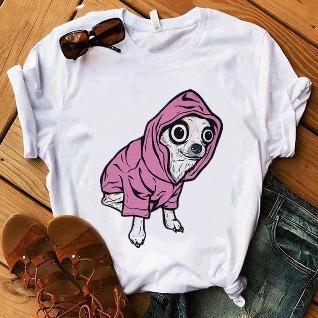 Stampa Mamma Chihuahua T-shirt da Donna Estate Nuova Moda T-shirt Divertente Design Cane Bella Ragazza T-shirt Tee Shirt Femme