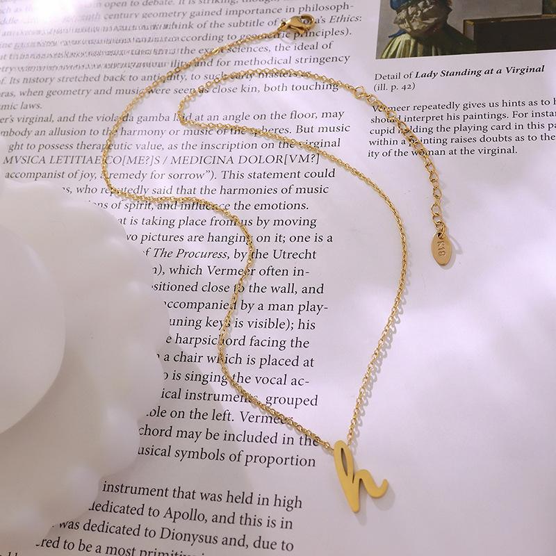 Wind Niche H Letter Lucky Necklace, Titanium Steel Plated 18K Gold Non-Fading Collarbone Chain Jewelry