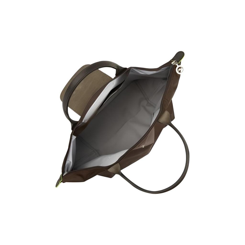 Longchamp Le Pliage Green Logo Kontrastdesign Nylon Knödel-Tragetasche Medium Damen-Tragetaschen Mokka-Braun 1623919002
