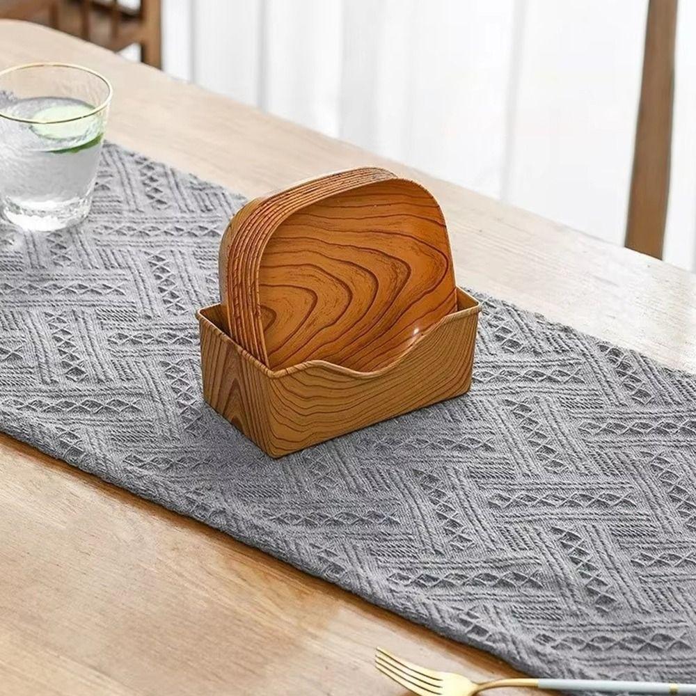 7Pcs/Set Imitation Wood Grain Snack Plates 14cm Square Tray New Simple Tea Art Dish