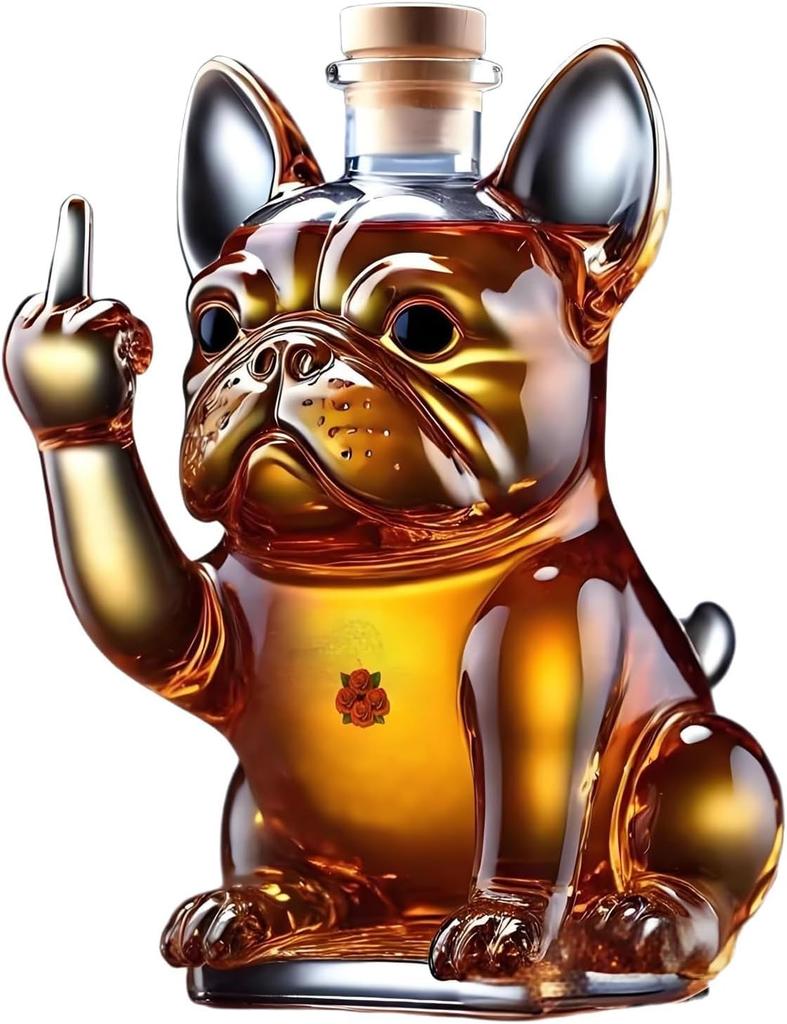 3D Middle Finger French Bulldog Whiskey Decanter, Dog Whiskey Wine Glass Bottle, For Bar, Office, Home Decor(C)