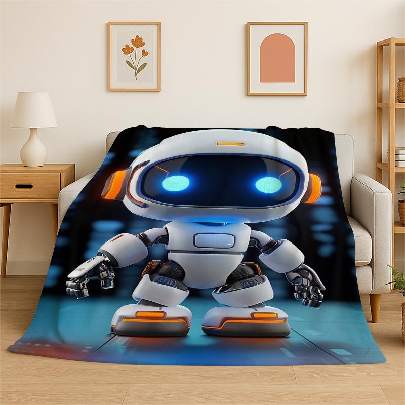 Pătură de flanelă de desene animate Astro Bot, Pătură moale și caldă pentru dormitor, sufragerie, pat, călătorie, camping, picnic, Cadou pentru copii
