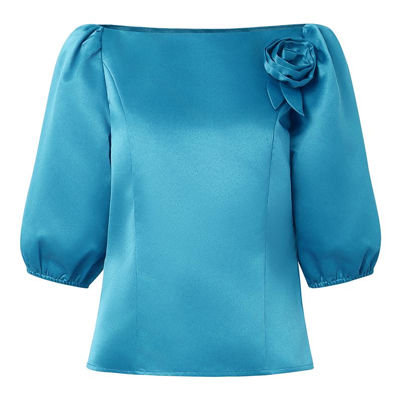 ZANZEA Women Casual Off Shoulder 3/4 Sleeve Satin Blouse