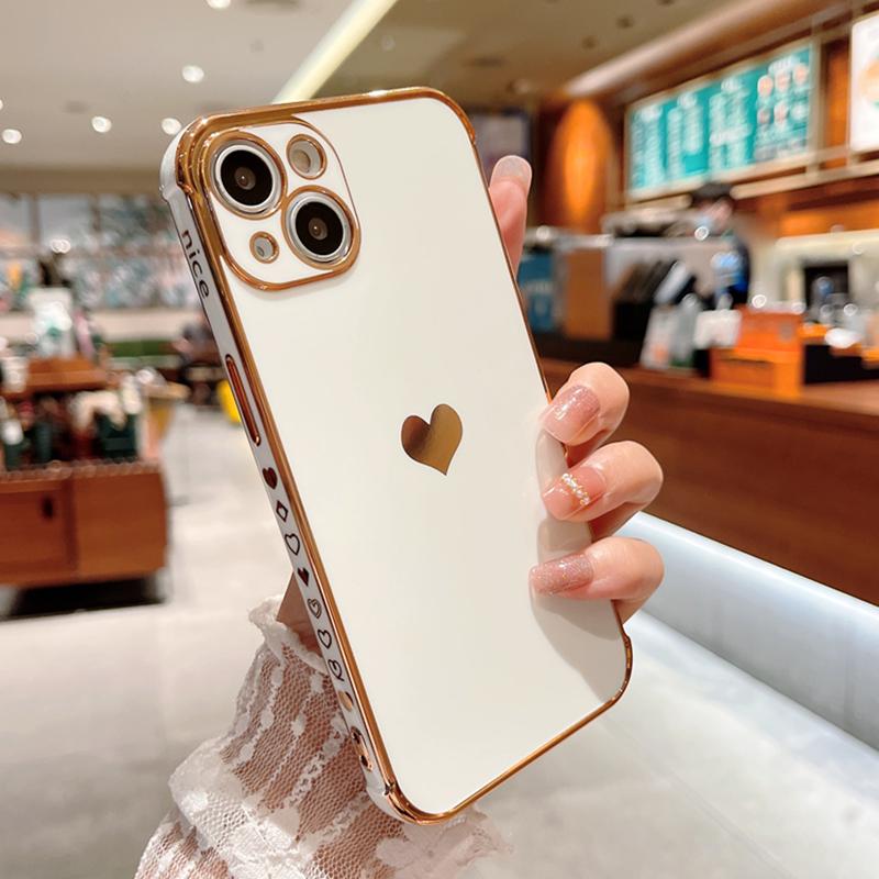 Husă de lux cu inimă de dragoste placată pentru iPhone 14 13 12Mini 11 Pro X XR XS Max 7 8 Plus SE SE Husă de protecție moale galvanizată