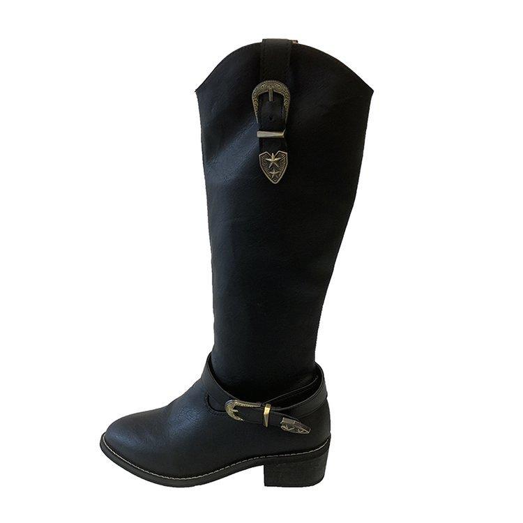 

[youshilai] Retro belt buckle thick heel western boots long boots women s 2025 new Lunfeng knight boots 35
