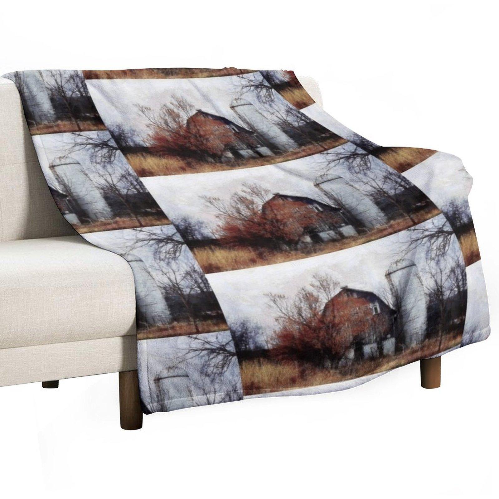 Autumn s last days - old barn and silo Throw Blanket Decorative Beds Travel Furrys Sleeping Bag Blankets 30x40in