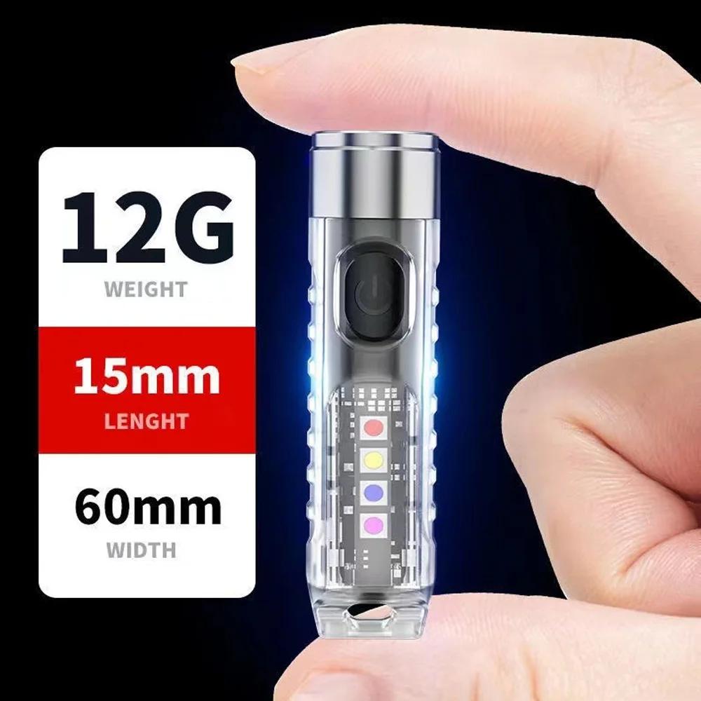 2PCS Mini Flashlight USB-C Rechargeable LED Multi-function Waterproof Keychain Flashlight Portable Waterproof Magnetic Warning Camping Torch Light