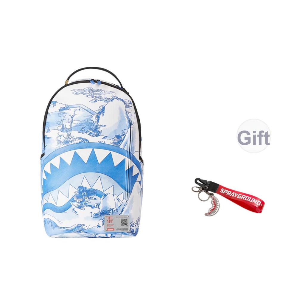 Sprayground X Metropolitan Museum Of Art Collaboration Shark Logo Blue And White Oil Painting Backpack Unisex Backpack Light-Blue W1045739