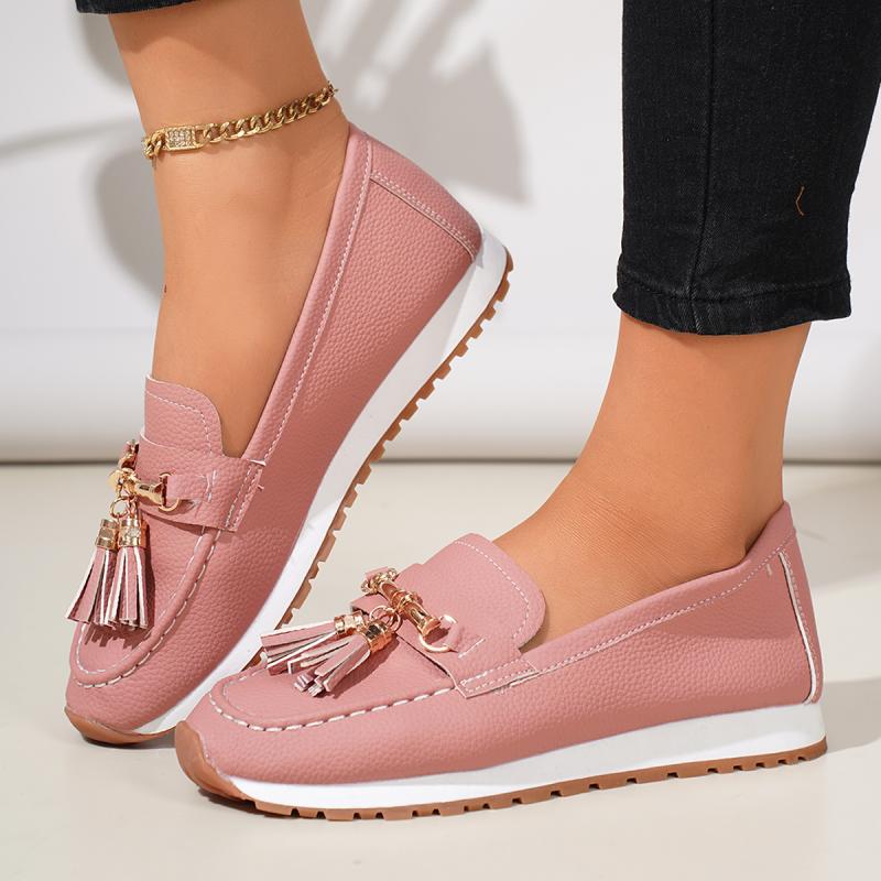 Fashion Fashion Tassel Decoration Slip On Loafers Women 2025 Summer Round Toe Wedge Low Heel Pumps Soft Sole Non Slip Casual Shoes