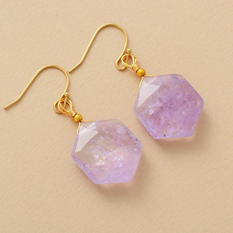 Luxury New High Quality Natural Stone Amethyst Blue Gold Hexagonal Pendant Earrings Earrings European and American Popular Crystal Jewelry Jewelry