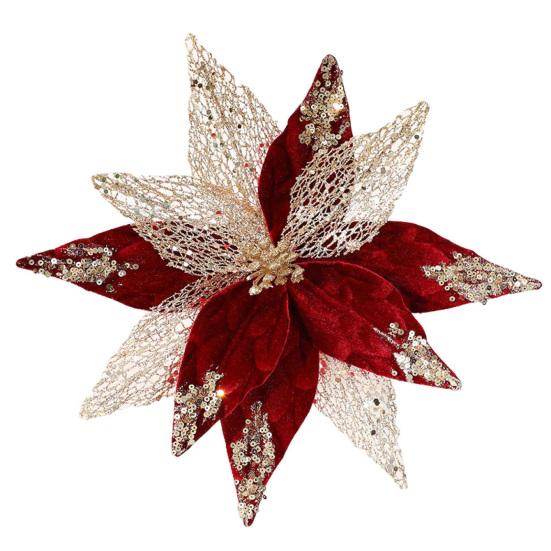 Fleurs de Poinsettia en Tissu à Paillettes de Noël 11 Pouces Grandes Artificielles à Paillettes Ornements d'Arbre de Noël pour Mariage Fête de Fin d'Année