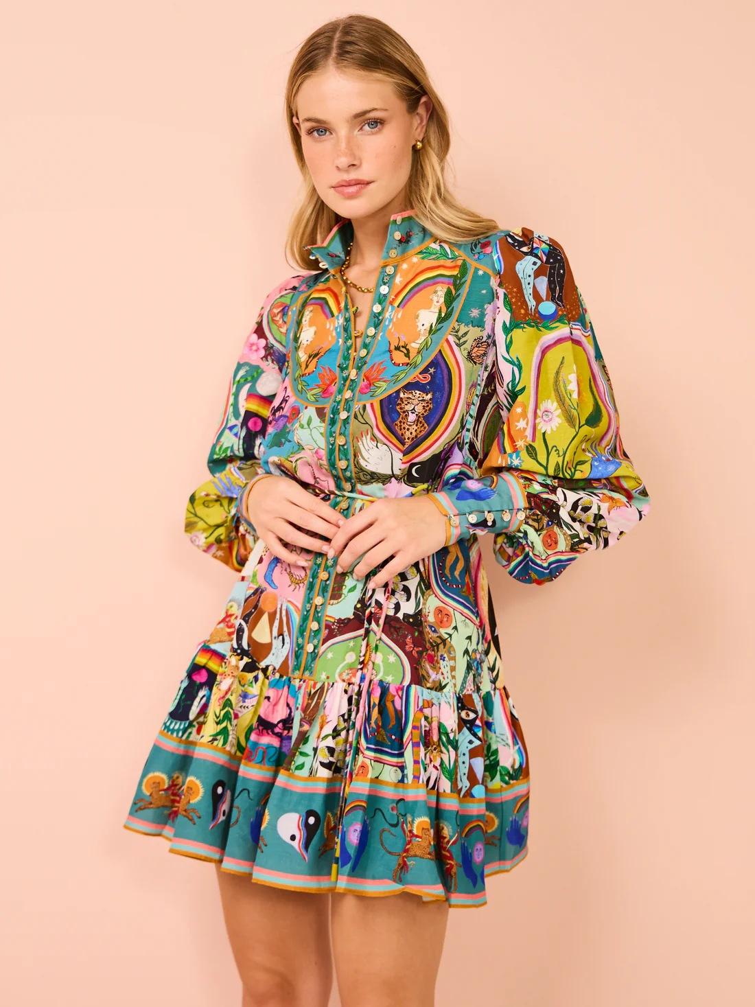 Europe and America 2026 New Casual Fashion Printed Shirt Cardigan Temperament Versatile Dress S