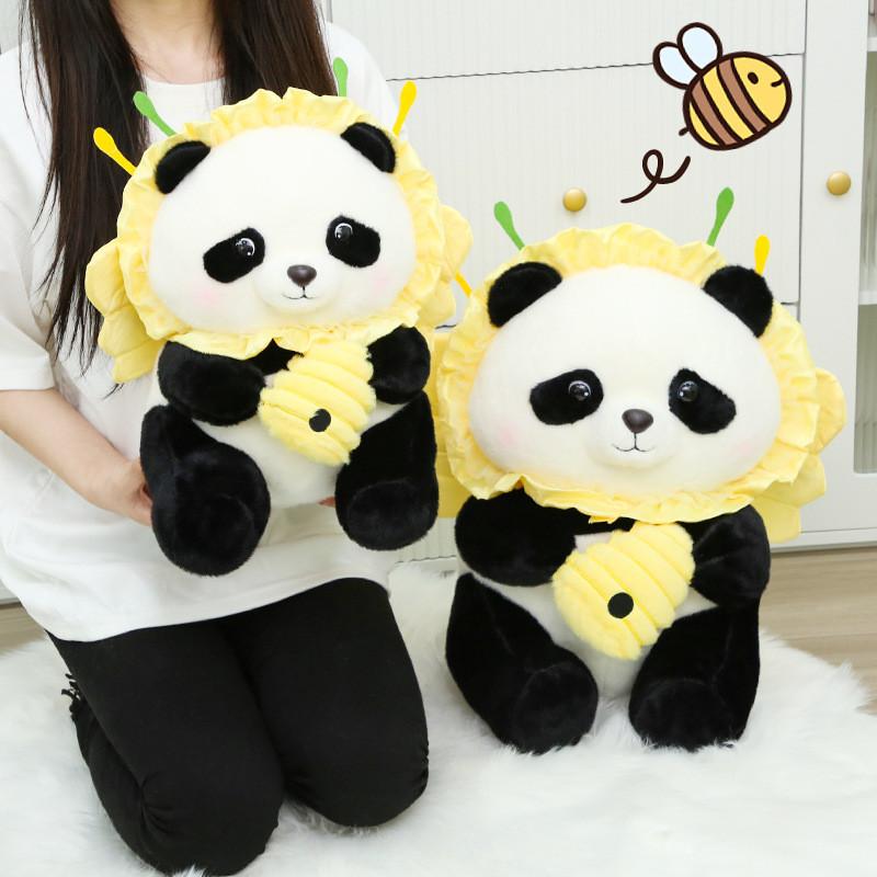 Adorable Panda Plush Toy With Frog Ice Cream And Bee Headpiece For Fun Gifts