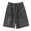 Plus-Size Women's High-Waist Retro Denim Shorts - Distressed, Washed, Wide-Leg, Five-Point, Versatile Summer Wear