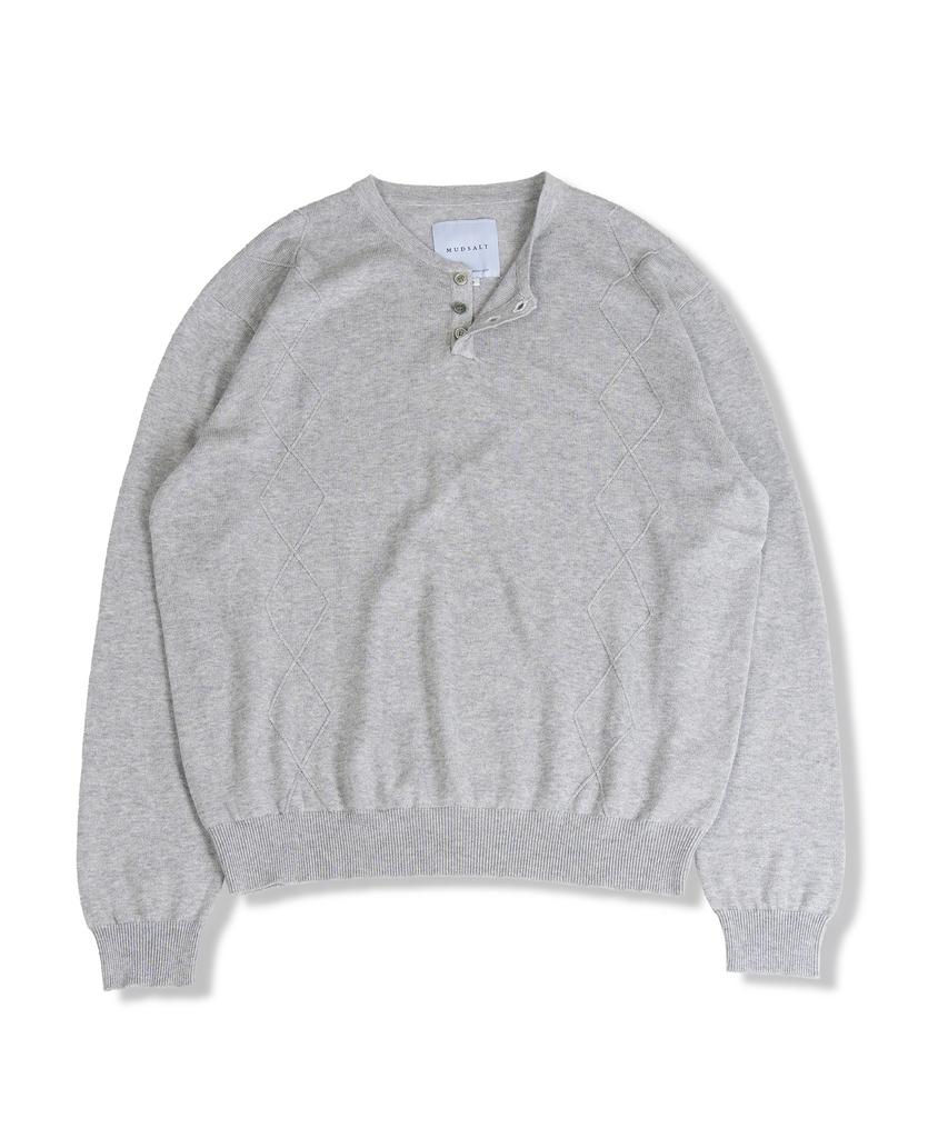 MUDSALT Cable Henley Neck Knit Melange Gray
