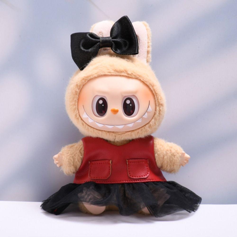 Cardigan Sitting Labubu Time Cloth Black Gauze Skirt 17cm Plush Dolls Clothes Kids Girls Toys
