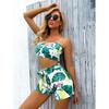 New Sexy Women  Plant Print Split Swimsuit Pattern Beach Bikini Set