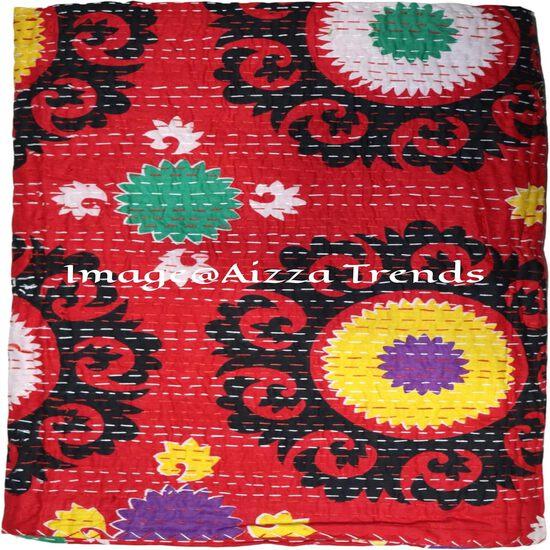 Aizza Trends Handmade Pure Cotton  Printed Kantha Quilt  - Traditional Look Bed Spread Kantha Gudri - Vintage Hand Stitch Gudri